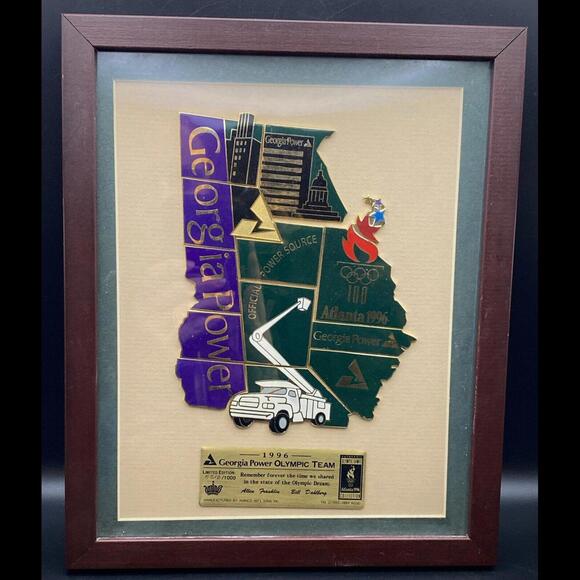 1996 Atlanta Summer Olympics ~ Georgia Power Jumbo Puzzle Pin Set Framed &Matted - Picture 1 of 9